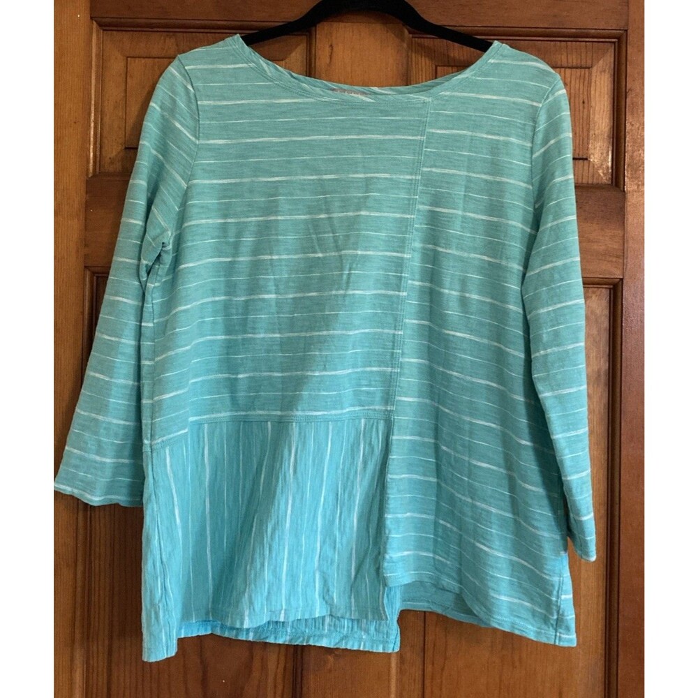 habitat Womens M Blue Turquoise 3/4 Sleeve Cotton Asymmetrical Tunic Laganlook